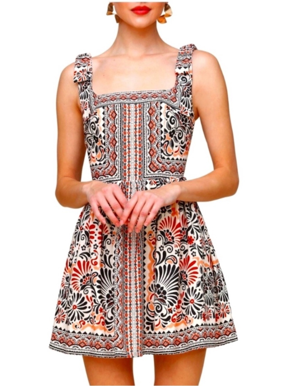 Avec Les Filles Casablanca Tile Fit & Flare Mini Dress